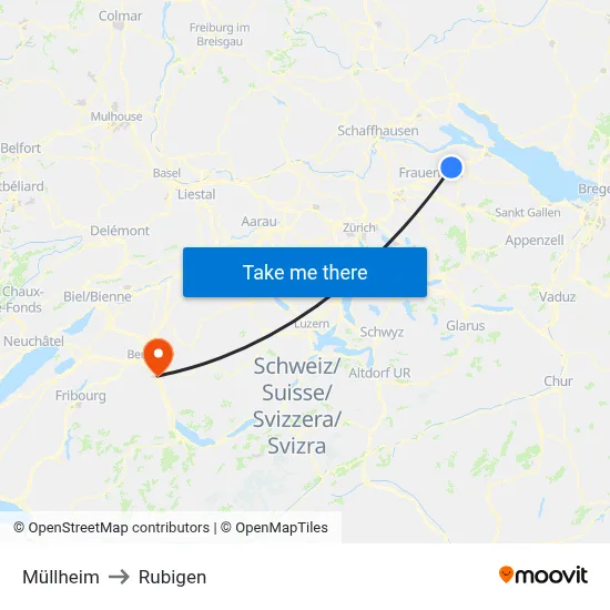 Müllheim to Rubigen map