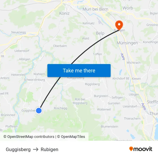 Guggisberg to Rubigen map