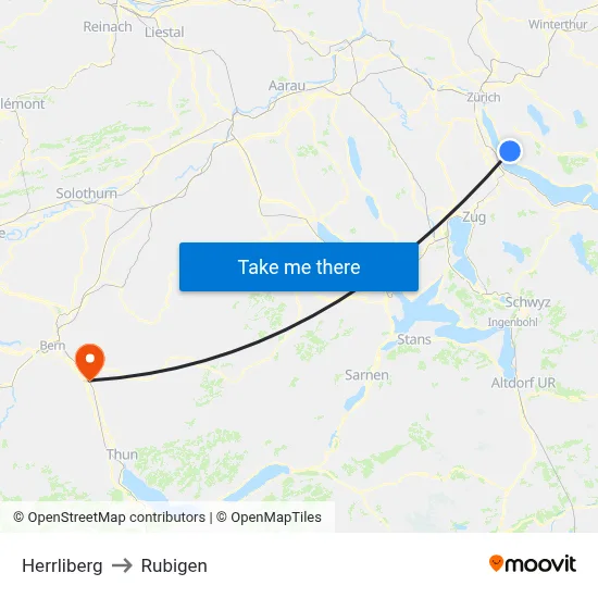 Herrliberg to Rubigen map