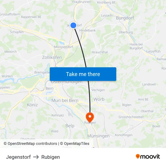 Jegenstorf to Rubigen map