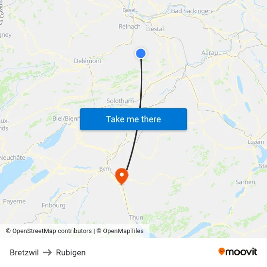 Bretzwil to Rubigen map