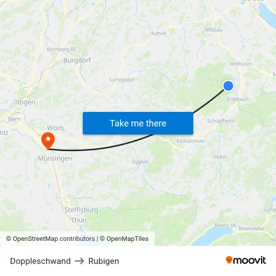 Doppleschwand to Rubigen map