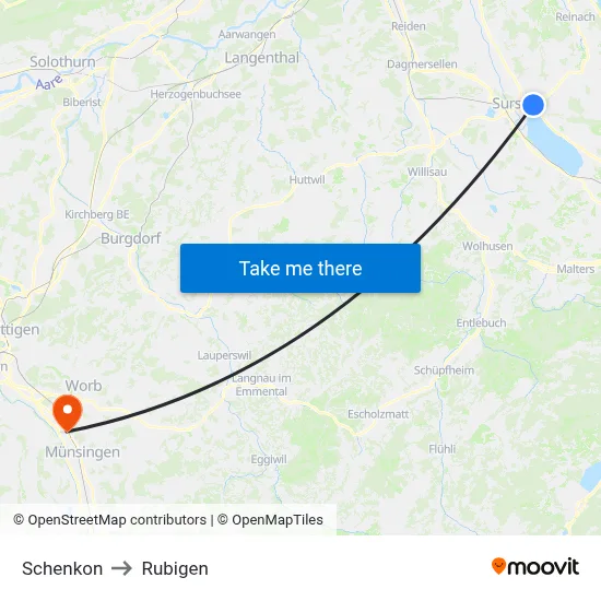 Schenkon to Rubigen map