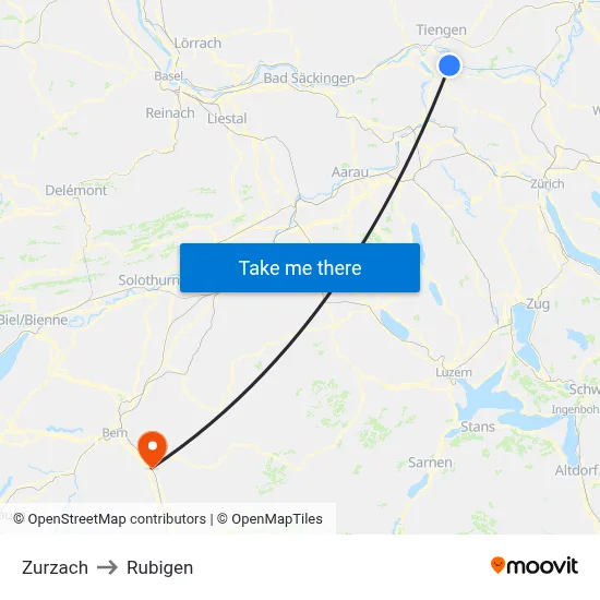 Zurzach to Rubigen map