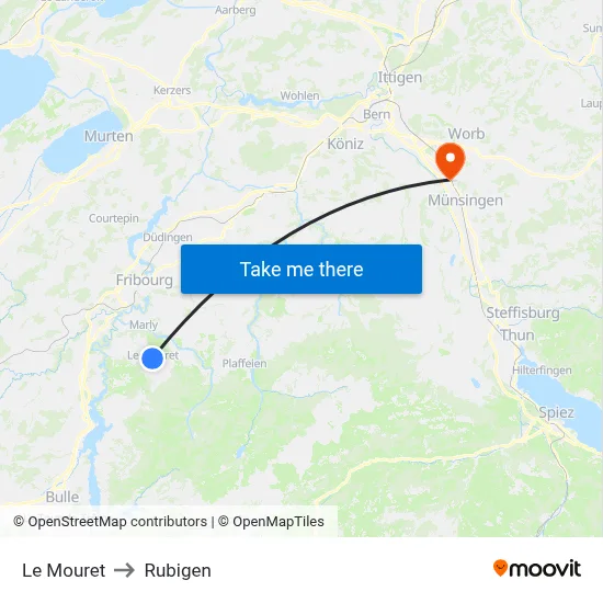 Le Mouret to Rubigen map