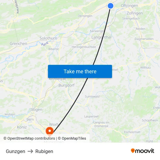 Gunzgen to Rubigen map