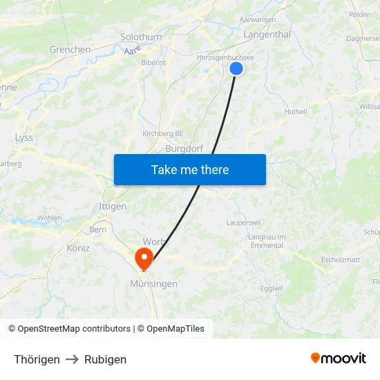 Thörigen to Rubigen map