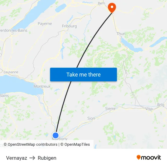 Vernayaz to Rubigen map
