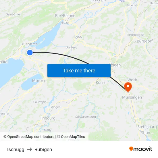 Tschugg to Rubigen map