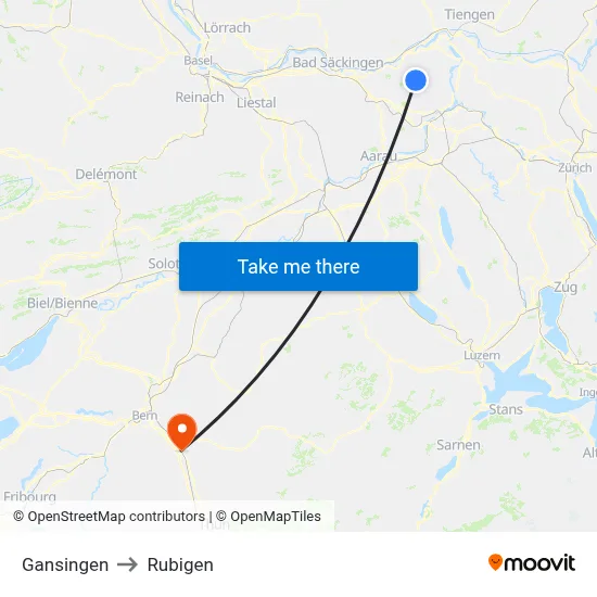 Gansingen to Rubigen map
