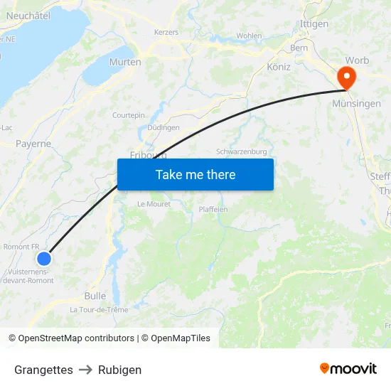 Grangettes to Rubigen map