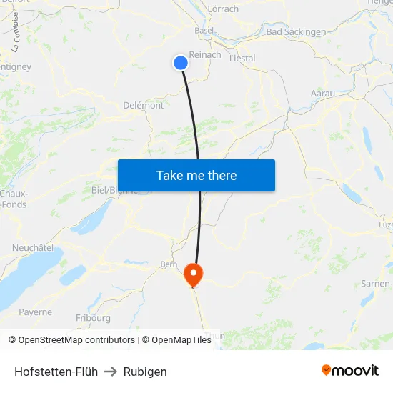 Hofstetten-Flüh to Rubigen map