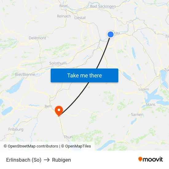 Erlinsbach (So) to Rubigen map