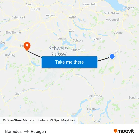 Bonaduz to Rubigen map