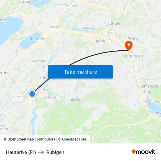 Hauterive (Fr) to Rubigen map