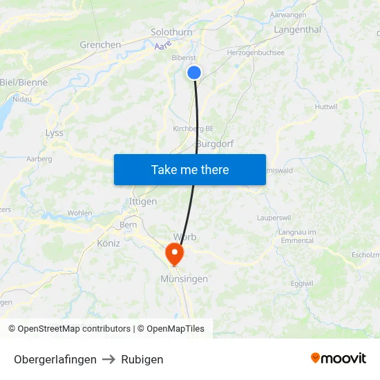 Obergerlafingen to Rubigen map