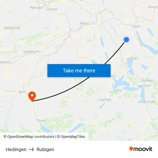 Hedingen to Rubigen map