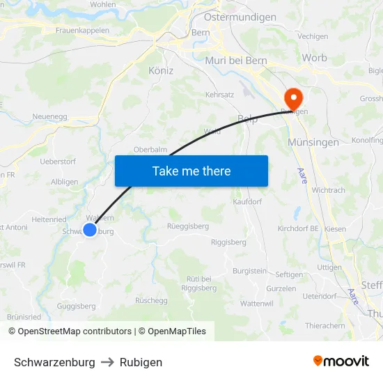 Schwarzenburg to Rubigen map