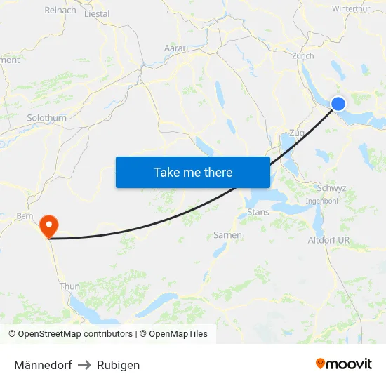 Männedorf to Rubigen map