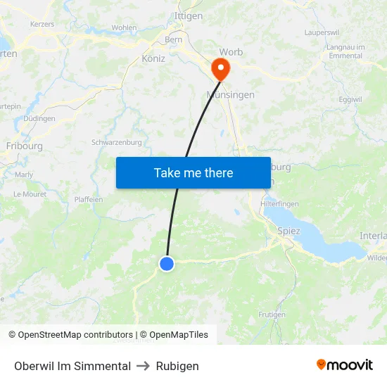 Oberwil Im Simmental to Rubigen map