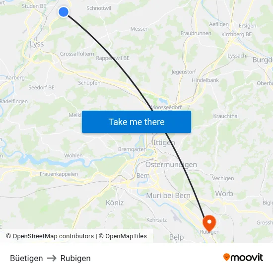 Büetigen to Rubigen map