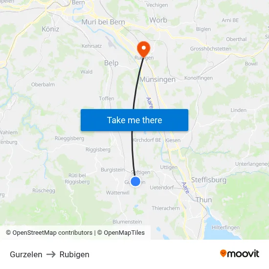 Gurzelen to Rubigen map