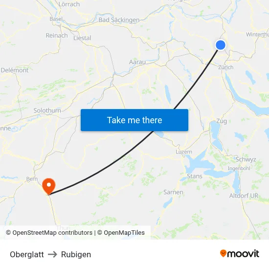 Oberglatt to Rubigen map