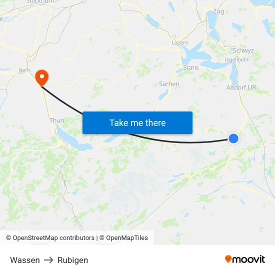Wassen to Rubigen map