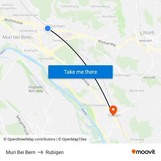 Muri Bei Bern to Rubigen map