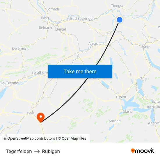 Tegerfelden to Rubigen map