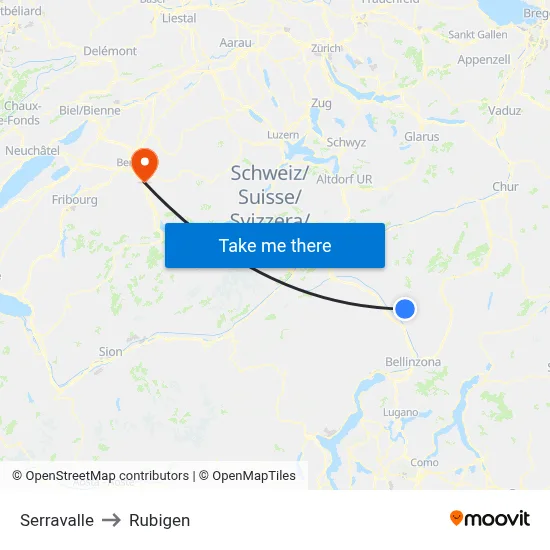 Serravalle to Rubigen map