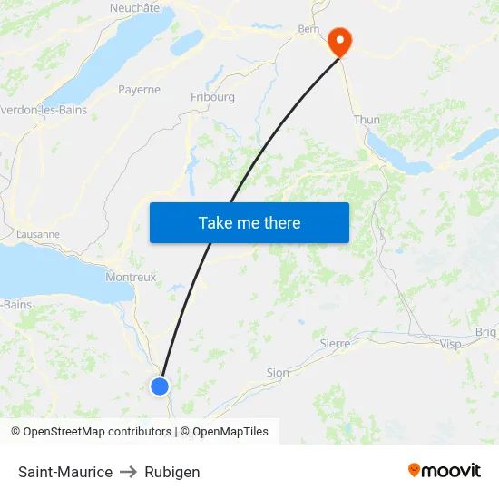 Saint-Maurice to Rubigen map