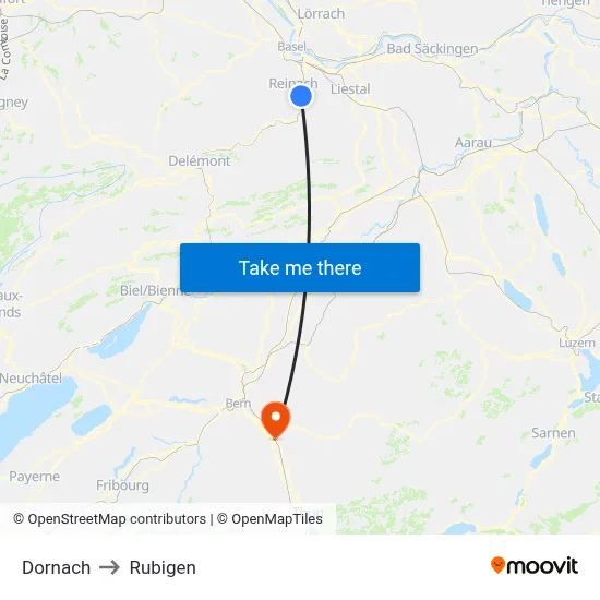 Dornach to Rubigen map