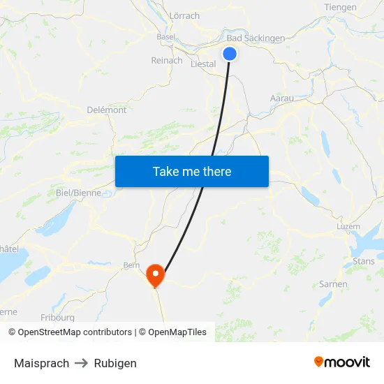 Maisprach to Rubigen map
