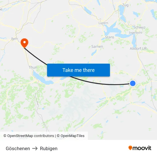 Göschenen to Rubigen map