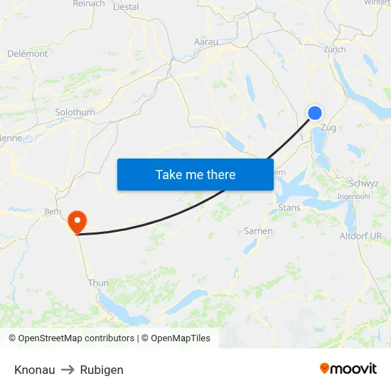Knonau to Rubigen map