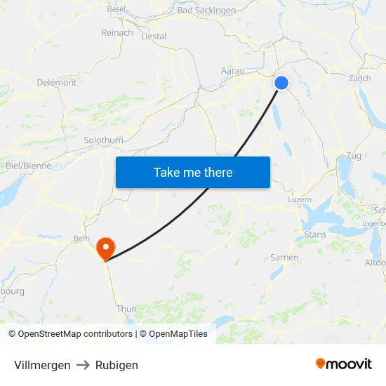 Villmergen to Rubigen map