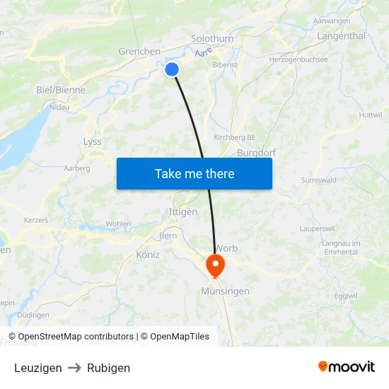 Leuzigen to Rubigen map