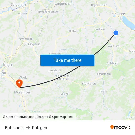 Buttisholz to Rubigen map
