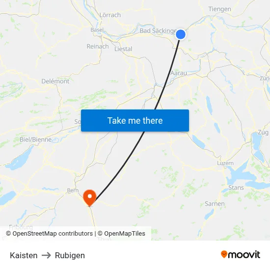 Kaisten to Rubigen map