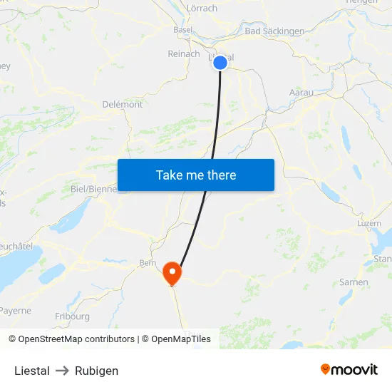 Liestal to Rubigen map