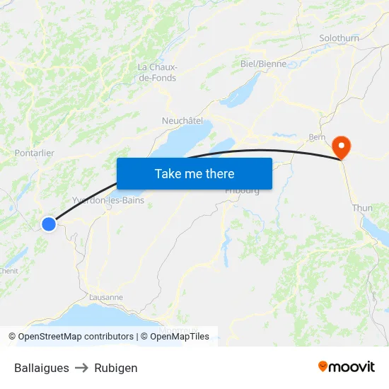 Ballaigues to Rubigen map