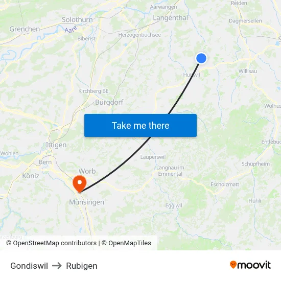 Gondiswil to Rubigen map