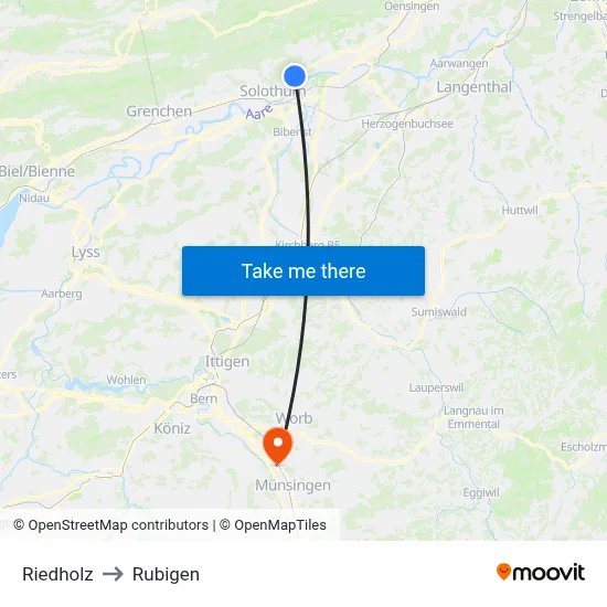 Riedholz to Rubigen map