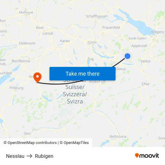 Nesslau to Rubigen map