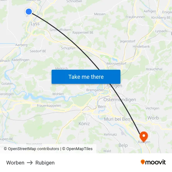 Worben to Rubigen map