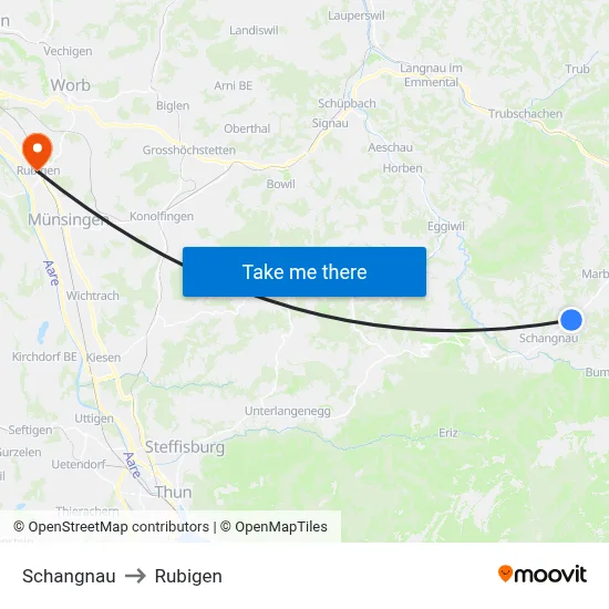 Schangnau to Rubigen map