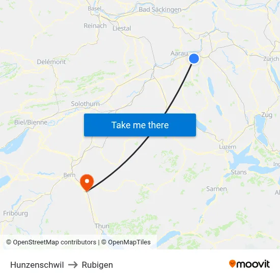 Hunzenschwil to Rubigen map
