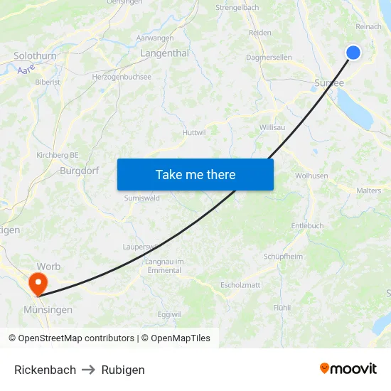 Rickenbach to Rubigen map