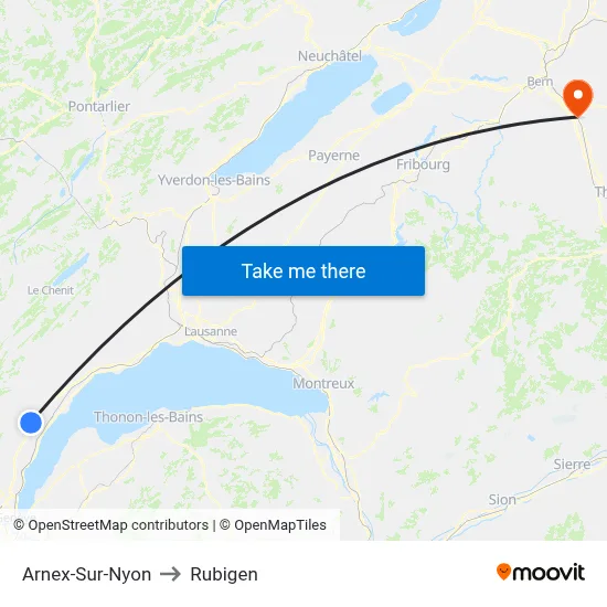 Arnex-Sur-Nyon to Rubigen map